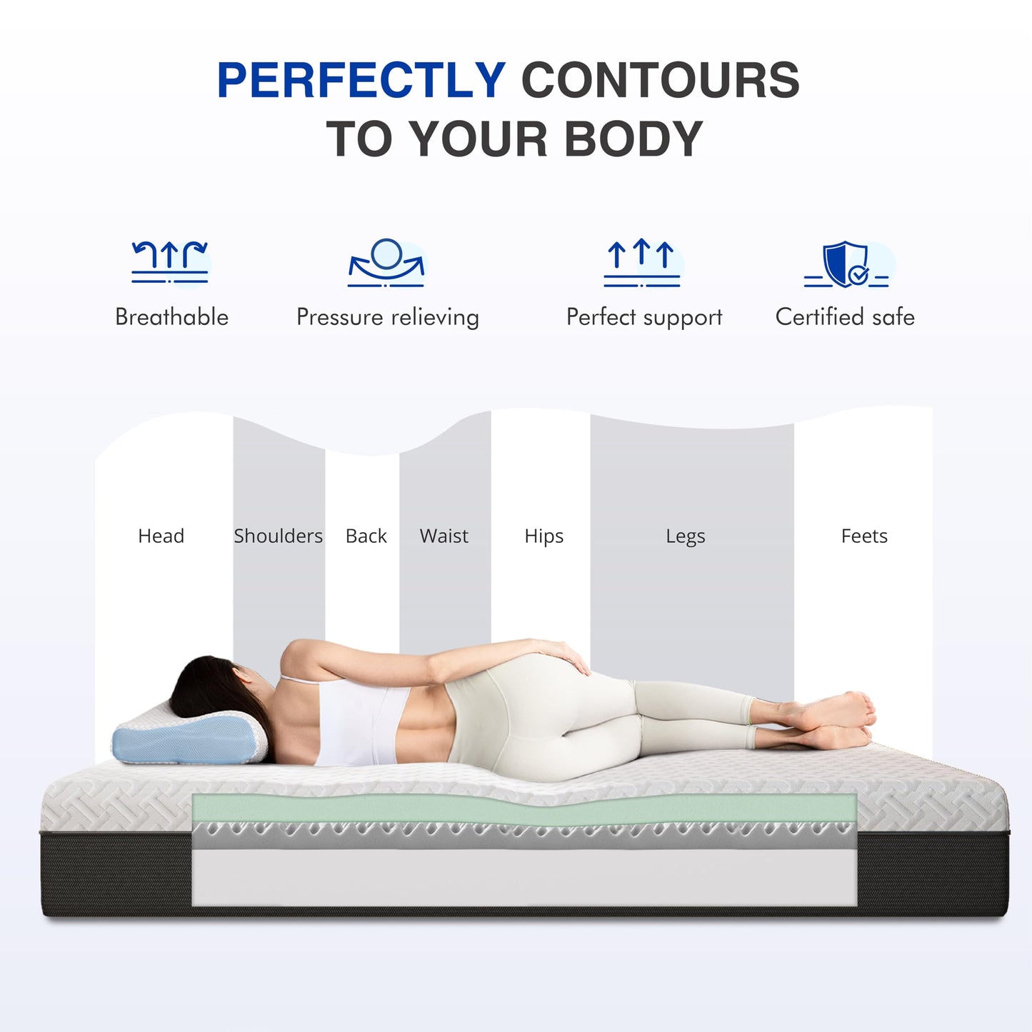 Gelsea 12 Inch Queen Green Tea Memory Foam Mattress for Cool Sleep & Pressure Relief, Bed in a Box, Removable Cover No Fiberglass, CertiPUR-US Certified