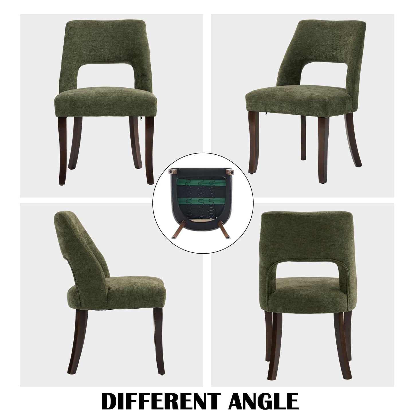 UVV Wooden Dining Chairs Set of 4, Modern Fabric Upholstered Kitchen and Dining Room Chairs, Farmhouse Dining Chair with Solid Wood Legs, Green
