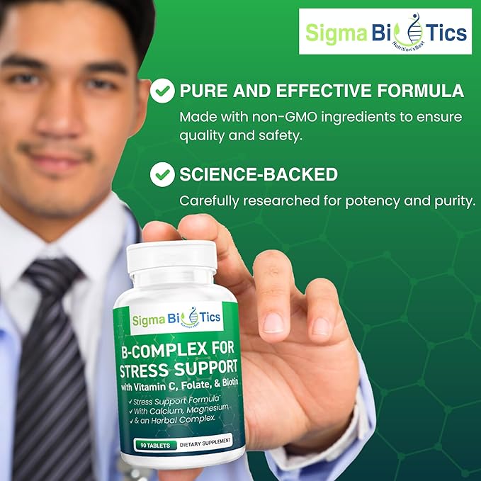 B Complex for Stress Support - Energy, Nerve & Mood Support with Vitamins, Minerals & Botanicals - Non-GMO, 90 Tablets for Relaxation