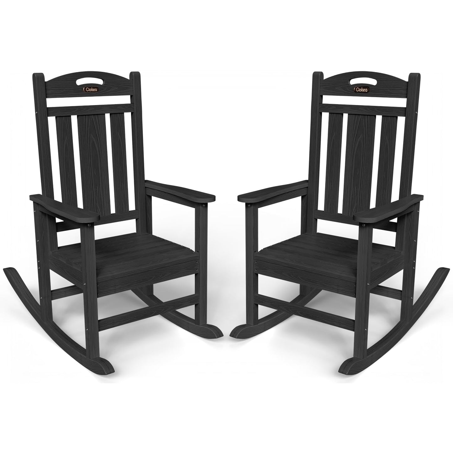 Black Outdoor Rocking Chairs Set of 2, HDPE Poly Rocking Chair for Adults, Patio Rocking Chairs for Porch