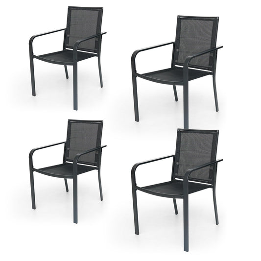 Anmutig Stackable Outdoor Dining Chairs Set of 4, Black Metal Frame with Mesh Fabric, Lightweight 9 lbs, Wide Seat, All Weather Dining Set for Lawn, Garden, Backyard, Poolside