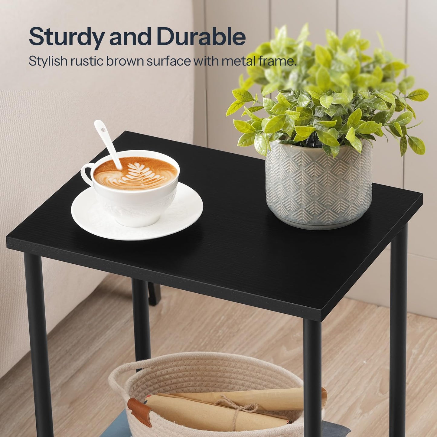 HOOBRO End Table Set of 2, Small Side Table, Nightstand with 2-Layer Storage Shelves, Sofa Table for Small Spaces, Living Room, Bedroom, Stable Frame, Easy Assembly, Black BB09BZP201