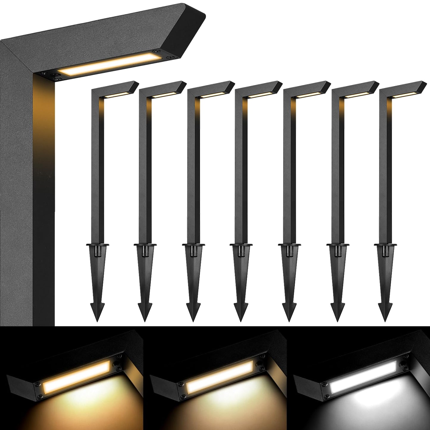 Gardencoin 3CCT LED Low Voltage Landscape Pathway Light, 12V Premium 3000K/4000K/5000K Selectable Path Lights Wired, Modern Walkway Lights Outdoor, Higher Housing with Larger Stake (19.7IN, 8 Pack)