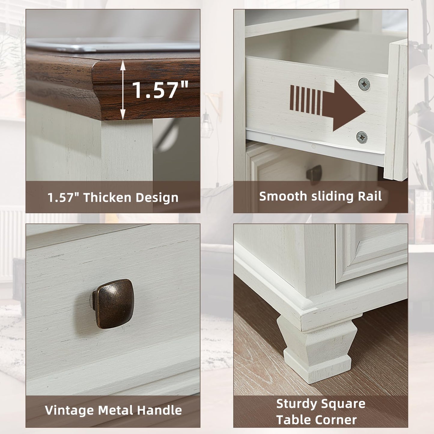 SAVOR LIFE Farmhouse Night Stand with Charging Station, Rustic and Modern Nightstand,2 Drawers End Table for Living Room,Bedside Table with Open Shelf for Bed Room,White