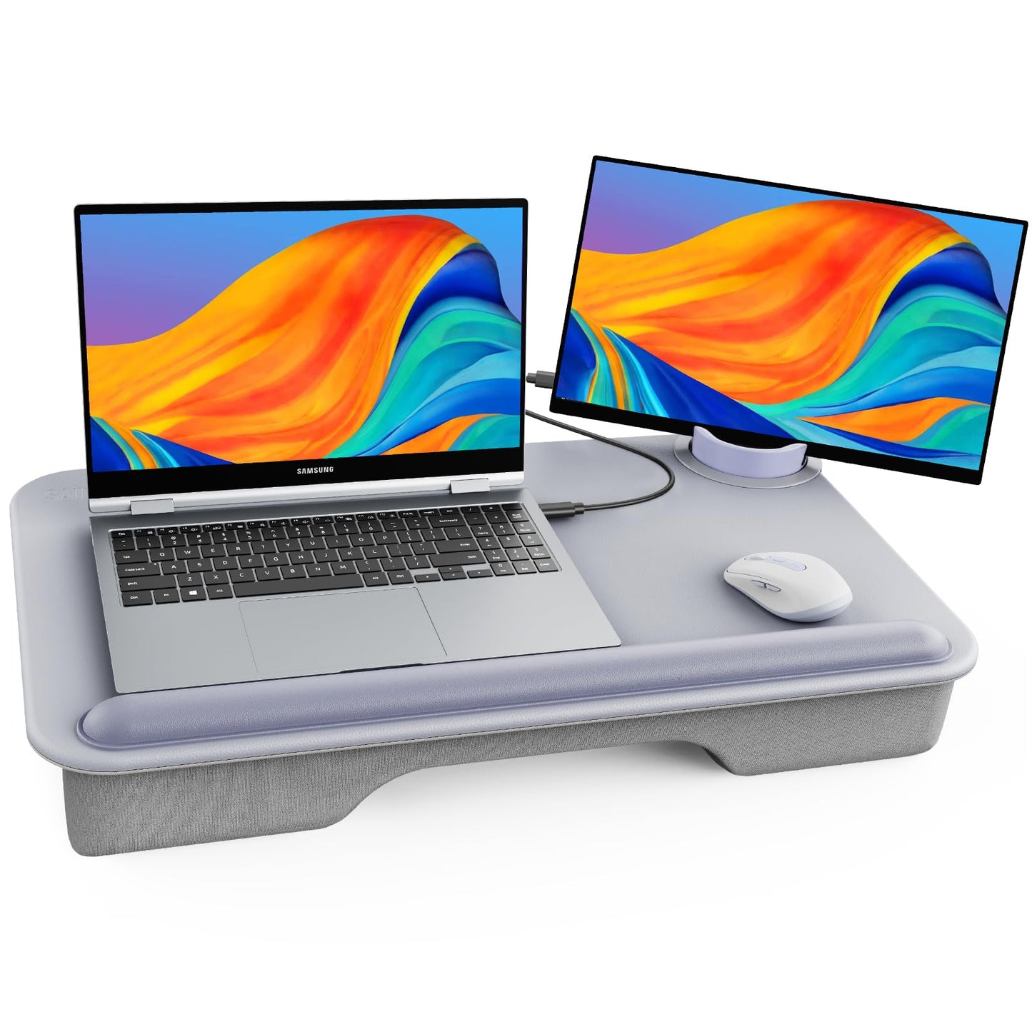 SAIJI Laptop Lap Desk for Bed—Fits Up to 17" Laptops & MacBook,Lightweight Tray Table with Soft Leather Wrist Pad,Sturdy Phone/Tablet Holder, Laptop Stand with Cushion for Home Office/Gaming On Couch