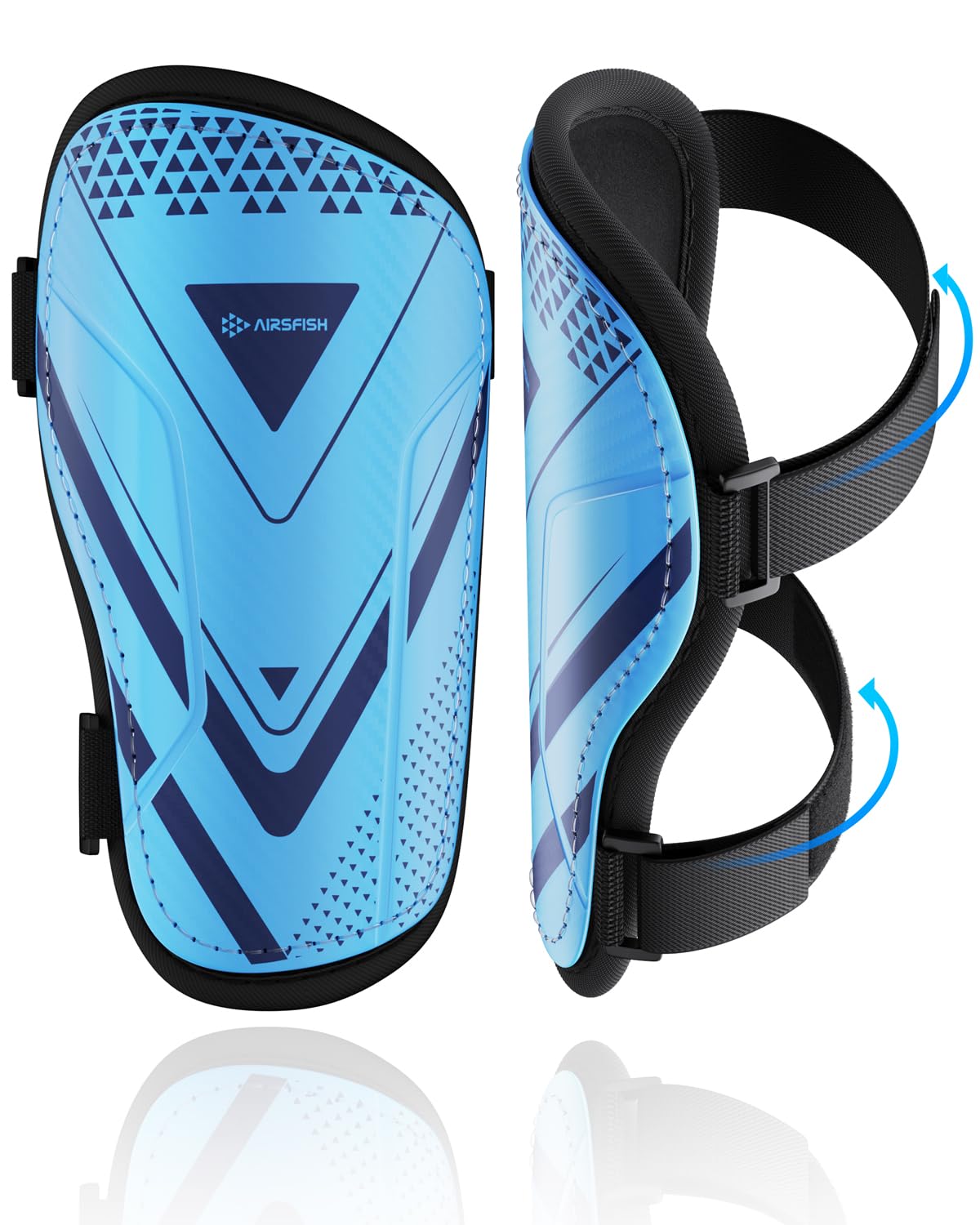 Shin Guards Soccer Kids Youth, CE Certified Airsfish Shin Guard Protection Gear for 2-18 Years Old Boys Girls Teenagers High Impact Resistant Breathable Comfortable 1 Pair 4 Sizes