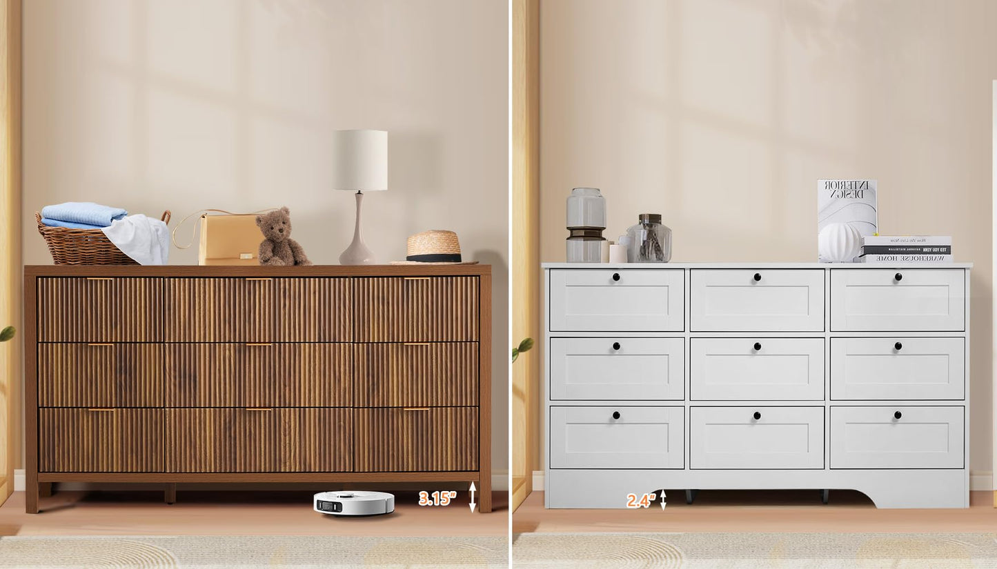 affeivul Mid Century Modern Dresser TV Stand, 9 Drawer Dresser for Bedroom Wood, Farmhouse Boho Storage Cabinet Side Table with Solid Natural Wood Legs, Long Wooden Nightstand for Closet (Walnut)