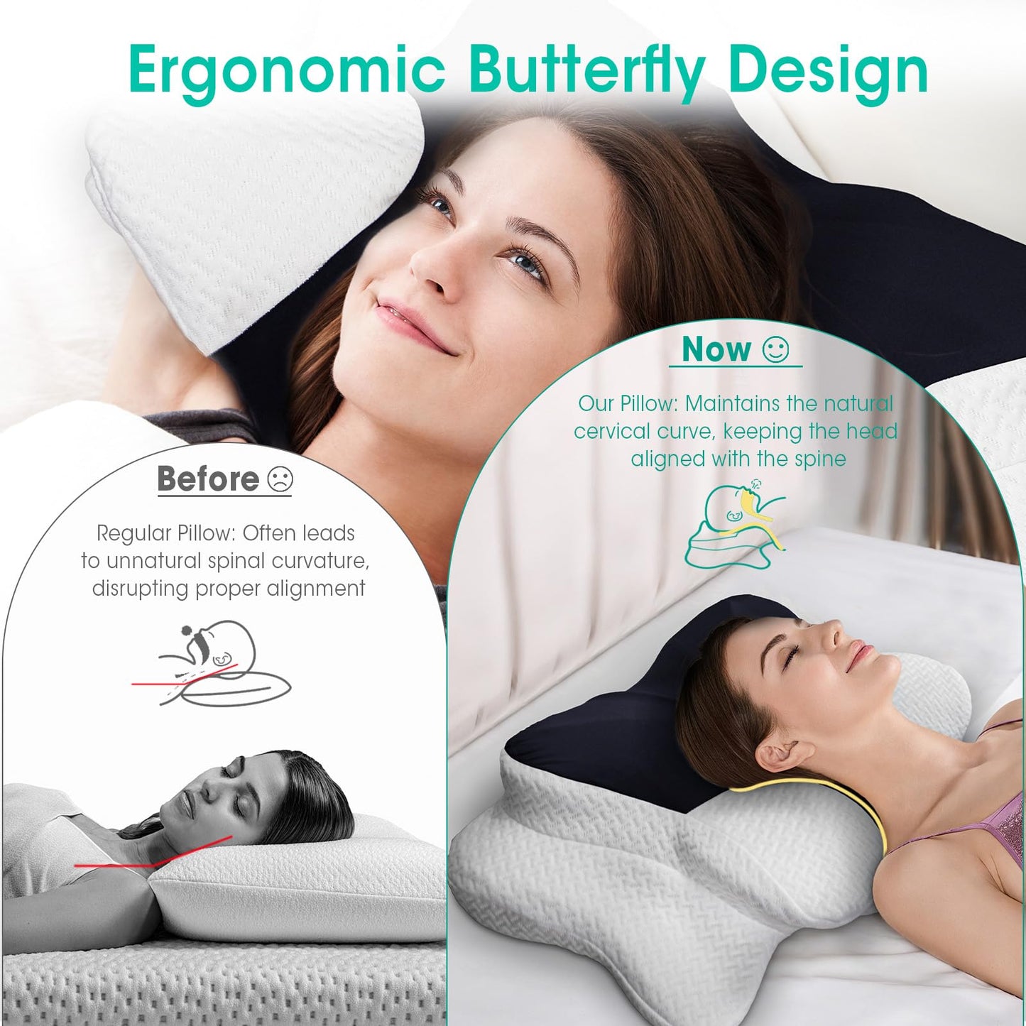 Ergonomic Cervical Pillow for Pain Relief - Adjustable Contour Memory Foam Pillow for Side, Back, Stomach Sleepers, Cooling Pillow for Neck and Shoulder, Breathable Bed Pillow with Removable Cover