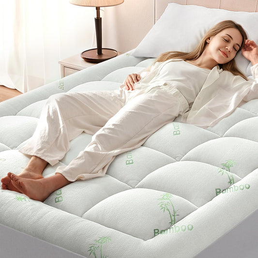 Anluoer Memory Foam Mattress Topper Queen for Back Pain, Rayon Derived from Bamboo Pillow Top Mattress Topper for Hot Sleepers,Cooling Mattress Pad with 8-21" Deep Pocket, 60x80 Inches, White