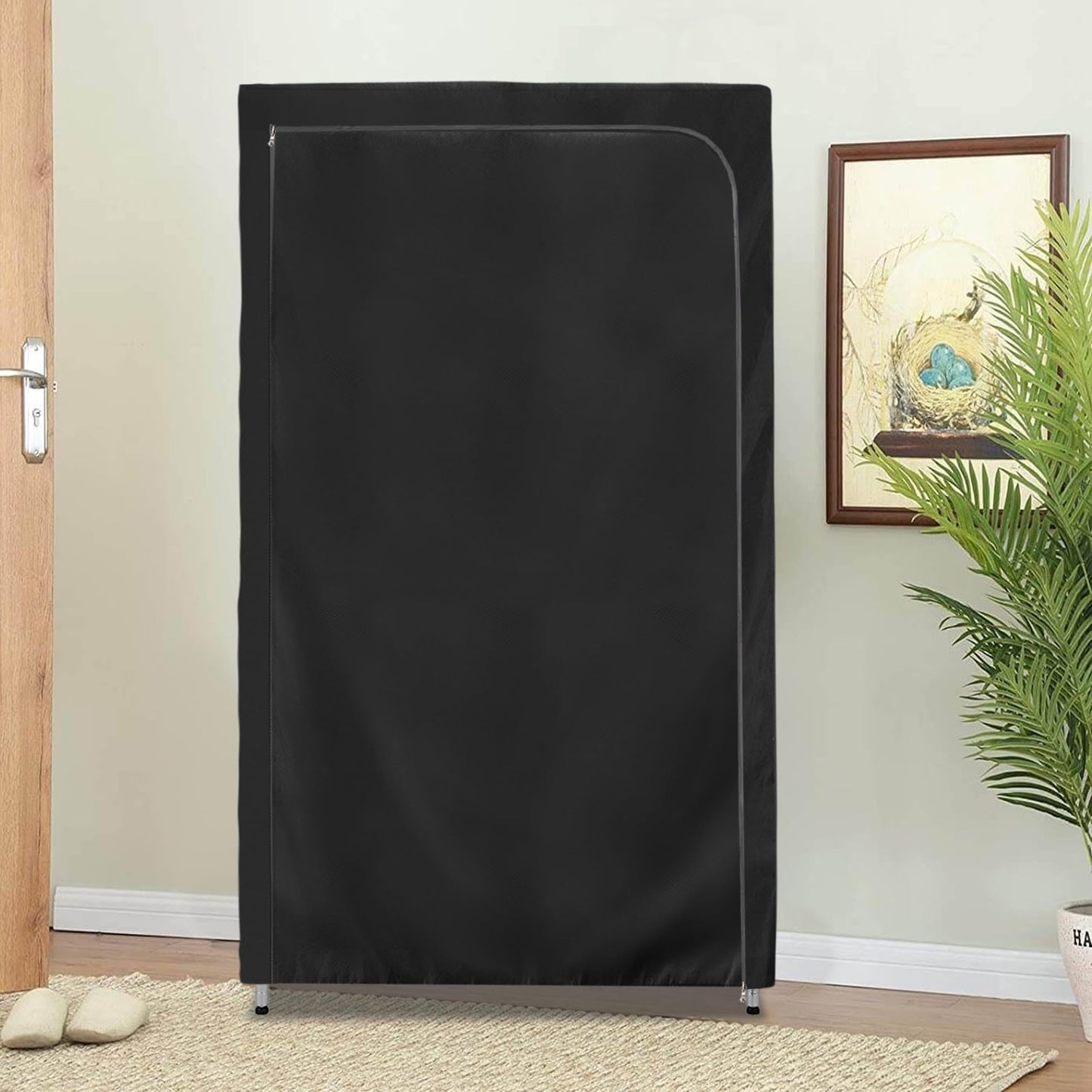 Rileytee Garment Rack Cover,600D Heavy Duty Waterproof Clothing Rack Cover,Clothes Rack Cover with Zipper for Metal Garment Rack(Black,46"W x 18"D x 80"H,Cover Only）