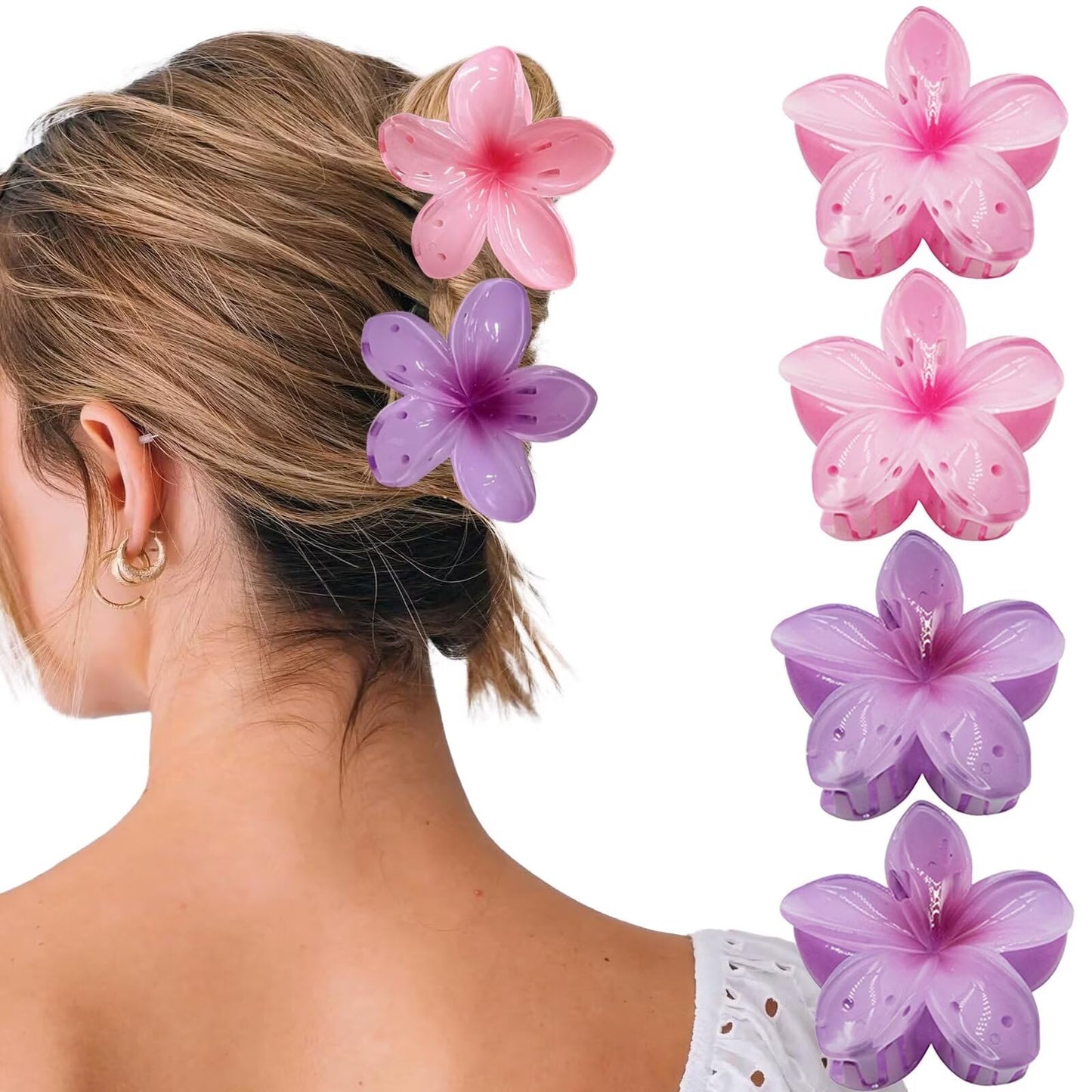 GQLV Flower Hair Claw Clips-4PCS Large Claw Clips for Thick/Thin Hair Claws,Strong Hold Nonslip Cute Hair Clips for Women Girls,Hawaiian Hair Accessories Holiday Gifts
