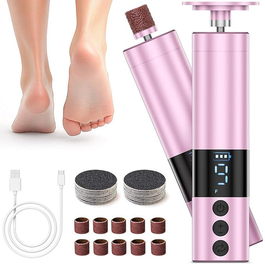 COSCOSY Electric Callus Remover for Feet, Professional 9-Speed Adjustable Foot File Portable 2-in-1 Dead Skin Exfoliator & Nail Grinder Kit USB-C Rechargeable Lightweight for Home Pedicure (Pink)