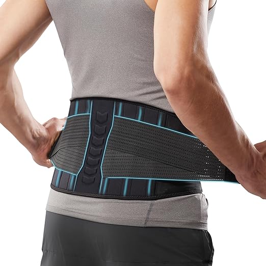 Copper-Infused Back Support Brace – Lightweight, Breathable Lumbar Belt with 6 Flexible Nylon Stays and Dual Adjustable Straps for Lower Back Pain Relief, Muscle Spasms, Strains, Arthritis, and Sciatica – Suitable for Men and Women (Medium)