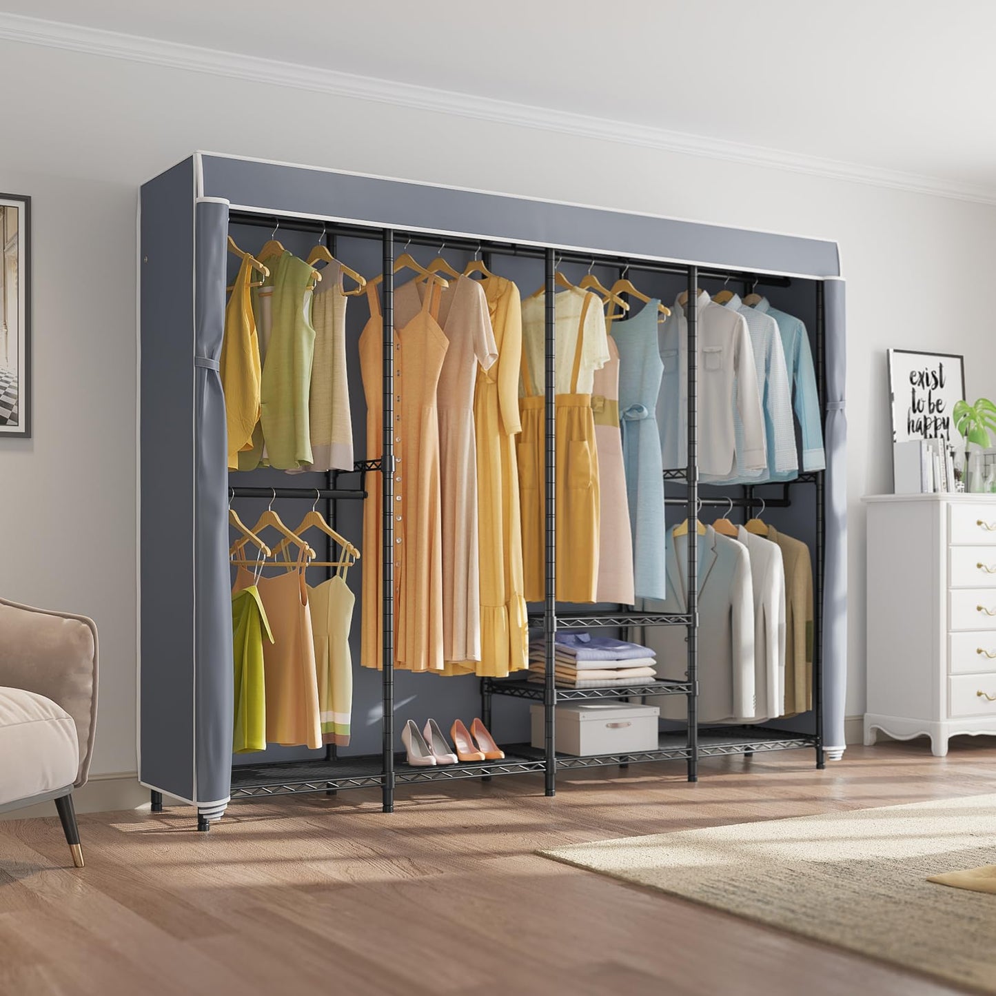 VIPEK V40C Covered Clothes Rack Heavy Duty Clothing Rack with Cover, Custom Freestanding Closet Portable Wardrobe Closet for Bedroom, Large Black Coset Rack with Grey Oxford Fabric Cover