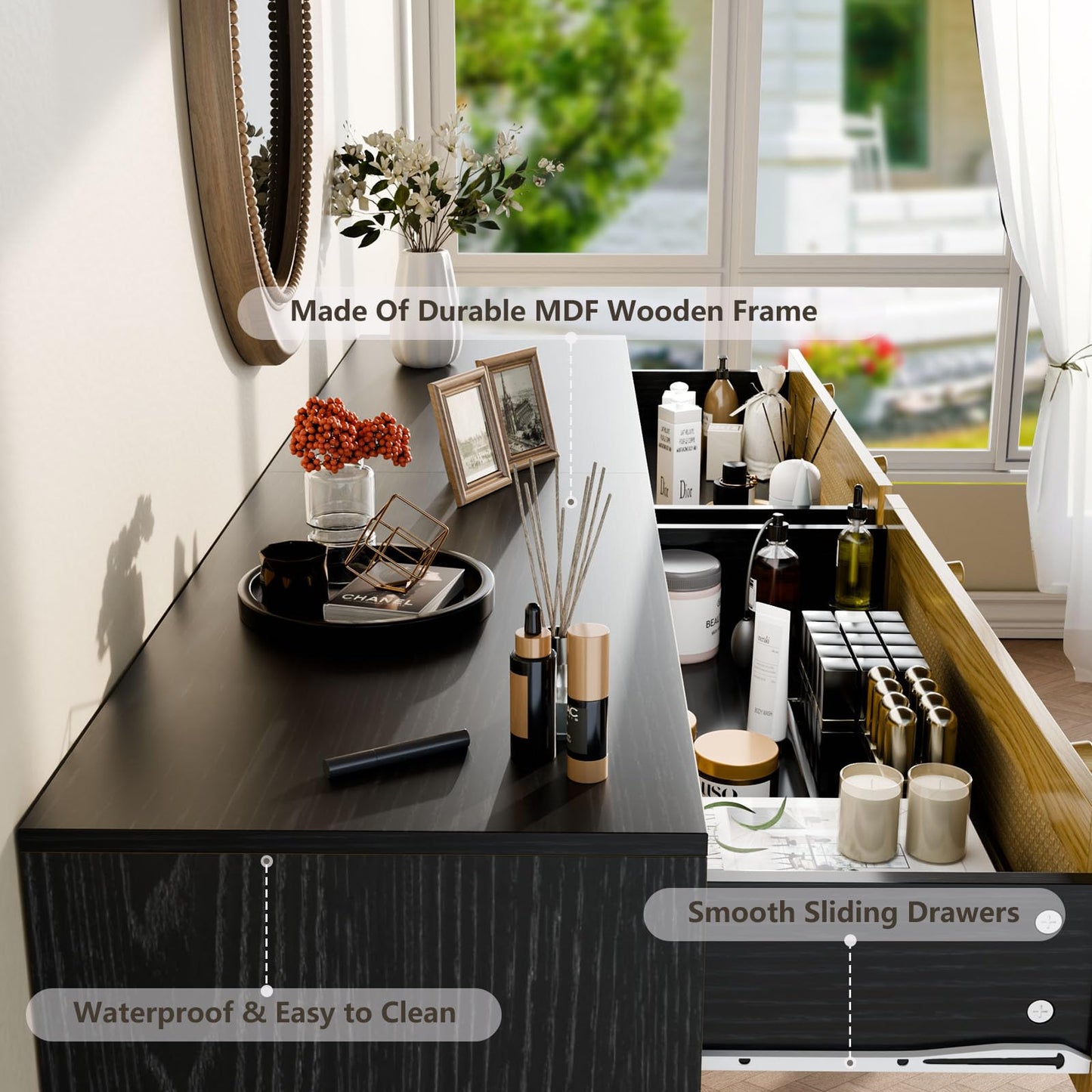 FURNIinspire 3 Drawer Dresser for Bedroom, Boho Dresser Chest with Handles for Bedroom Hallway Living Room