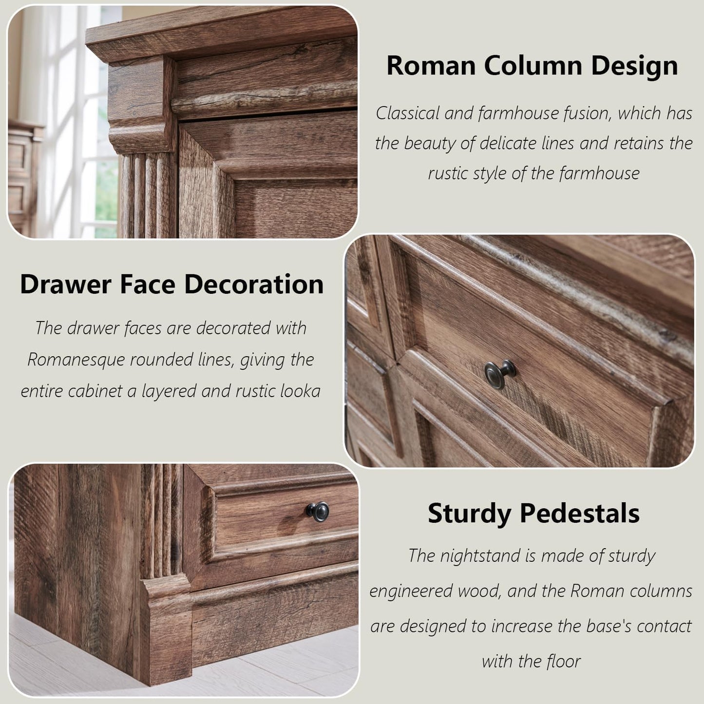Aitjunz Farmhouse 7 Drawers Dresser for Bedroom, 57" Tall Large Dressers & Chests of Drawers w/Roman Column, Storage Dressers Organizer for Bedroom, Hallway, Living Room, Light Brown