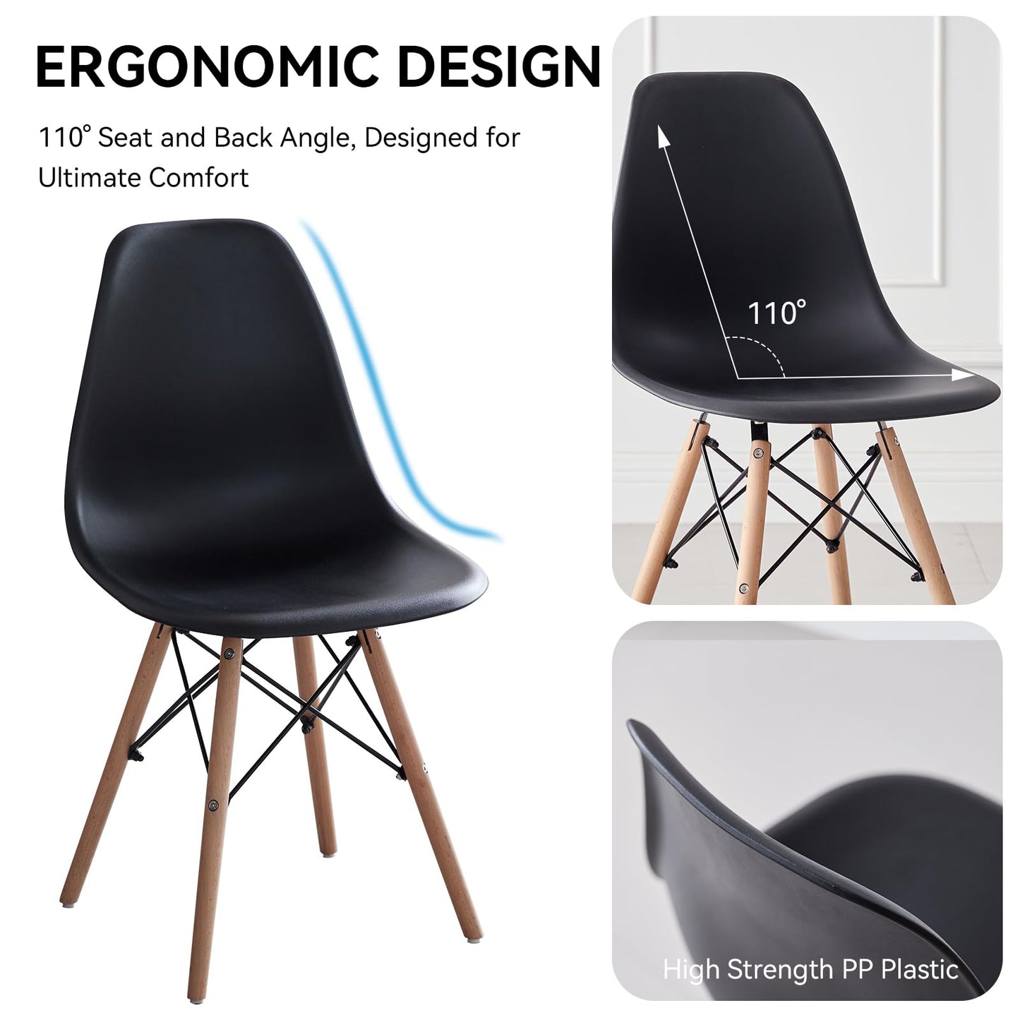 Lecafur HL 5-Piece 35.5" Round Dining Table Set, Small Kitchen Table Chairs Set of 4 Plastic Seats, Solid Wood Legs, Space Saving Furniture for Living Room Apartment Office Home, Black