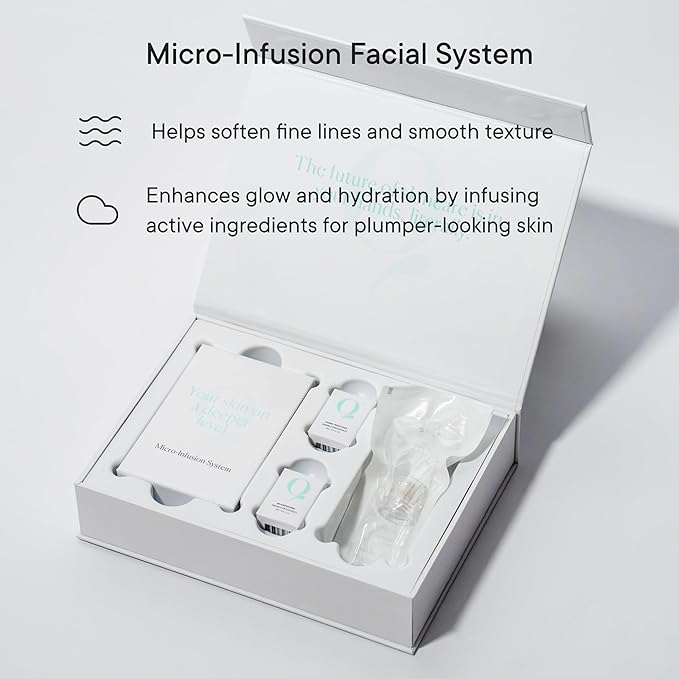 Qure Micro Infusion System for Face & Neck - Facial Moisturizing Essence, Even-looking tone, Serum for All Skin Types, Refreshed and Luminous Skin - 5-Month Supply