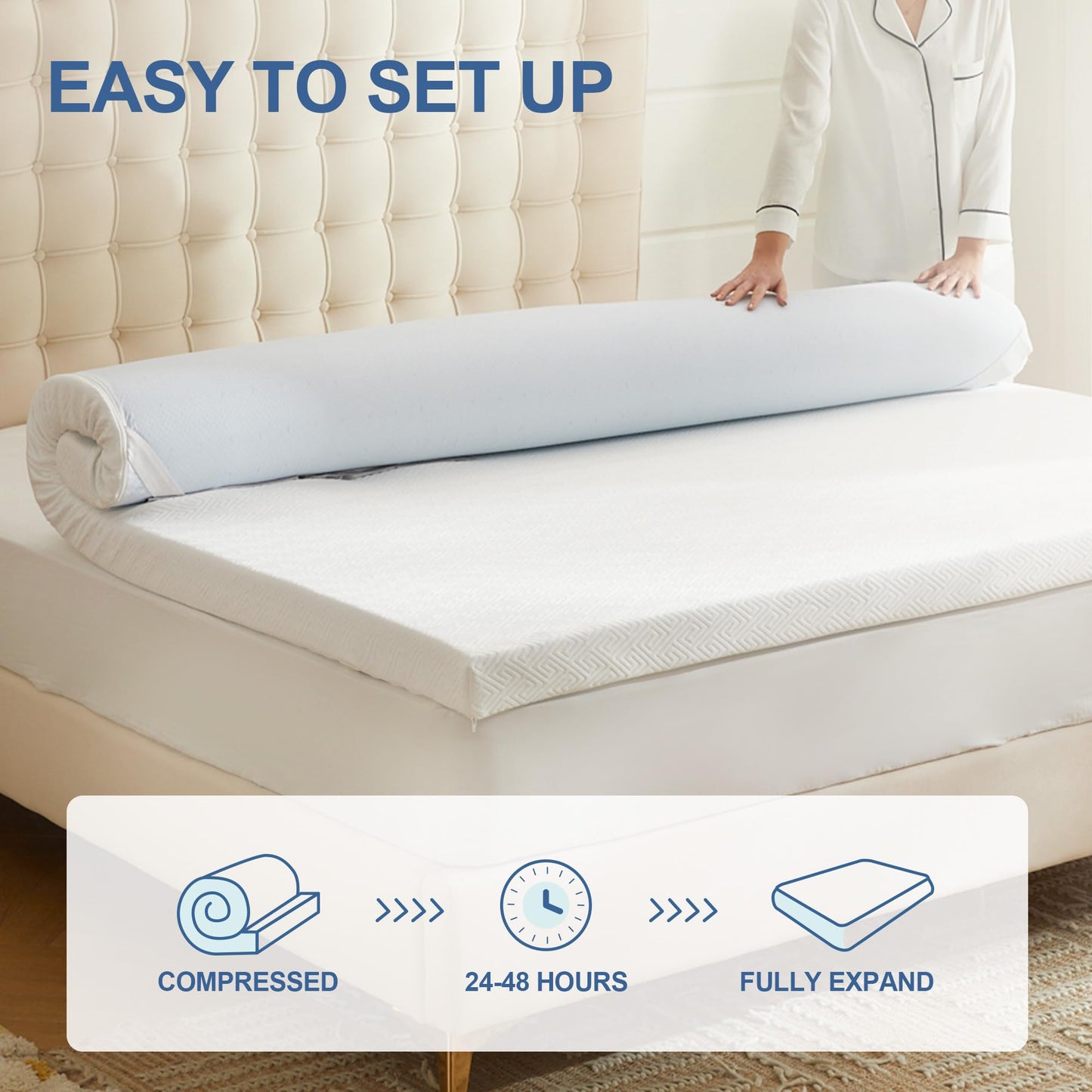 Eiayeebil 3 Inch Memory Foam Mattress Topper Queen, Memory Foam Pad with Removable & Washable Cover, Bed Topper for Back Pain, Non-Slip Ventilated Design, Queen Size