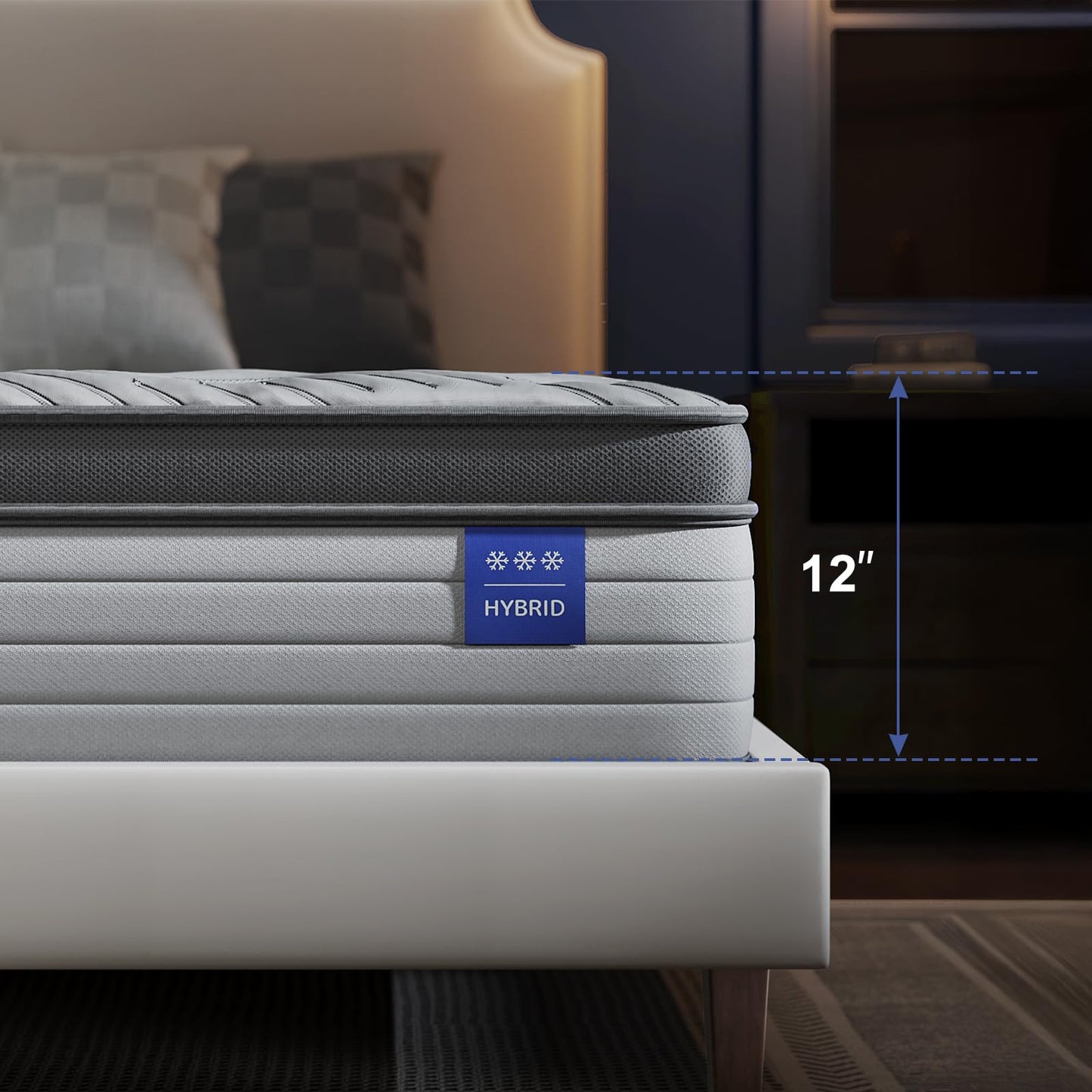 JUSTROOMY King Mattress Firm 12 Inch Hybrid Mattress with Gel Memory Foam, Cooling Ice Silk Top, Mattress in a Box, Back Pain Relief, Individual Pocket Spring-Extra Edge Support, 76*80", US Assembly