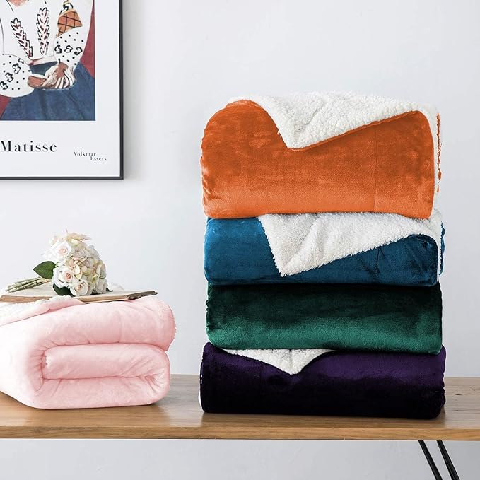 IR Imperial Rooms Sherpa Blankets Queen Size - Thick and Warm Blankets for Winter, Reversible Soft and Fuzzy Fluffy Queen Size Blanket for Bed, Emerald Green, 90x90 Inches