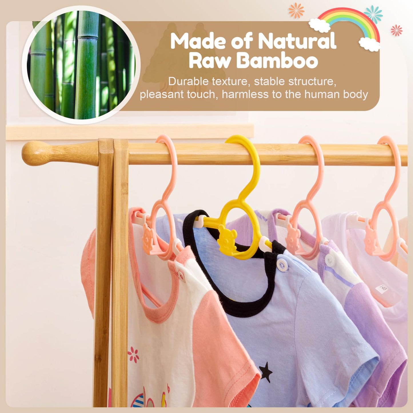 Cozivolife Kids Clothing Rack with Storage Box, Dress up Holder, Child Garment Stand with Hanging Rods, Small and Foldable, Bamboo (Natural)