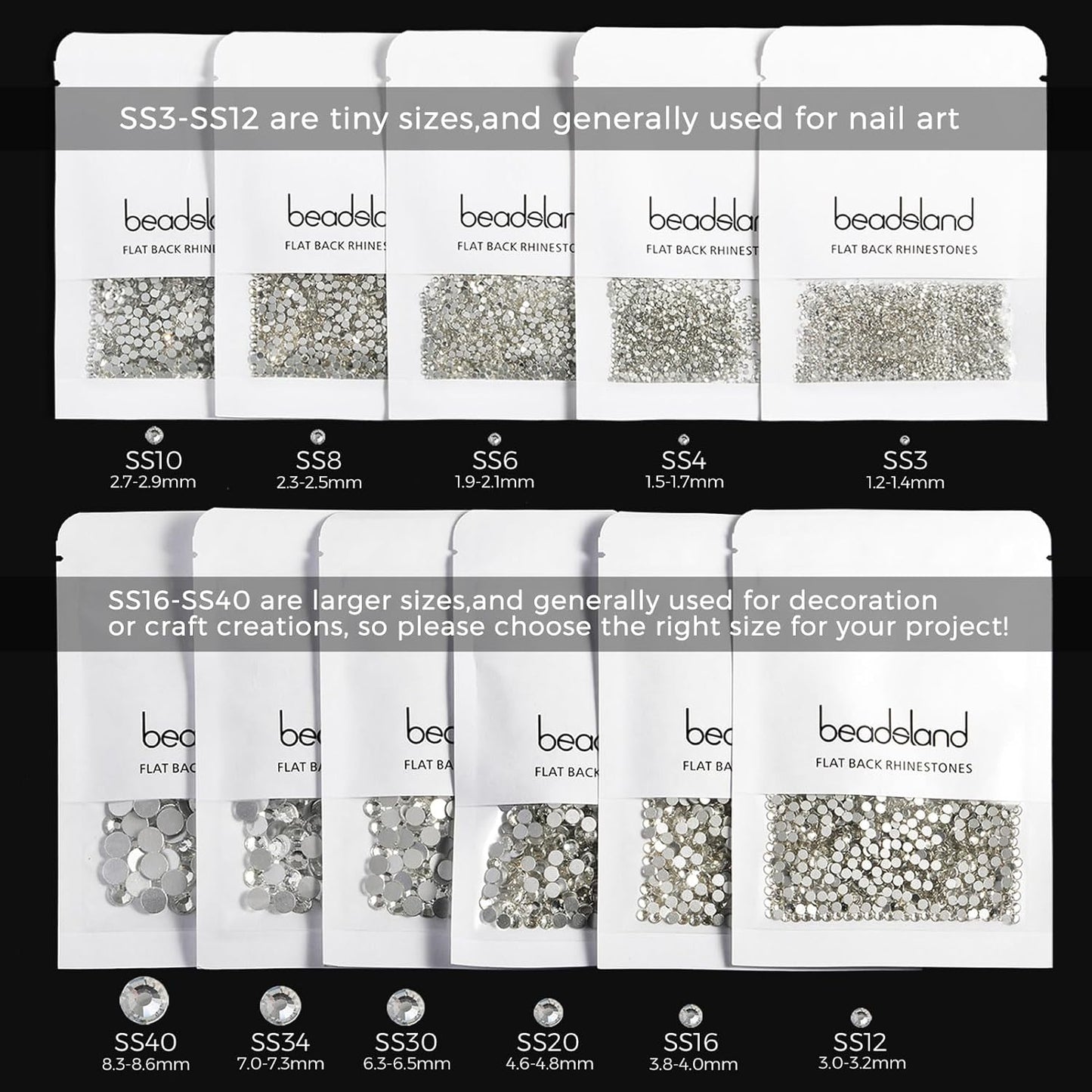 Beadsland 2880pcs Flat Back Crystal Rhinestones Round Gems for Nail Art and Craft Glue Fix,Amber,SS4,1.5-1.7mm