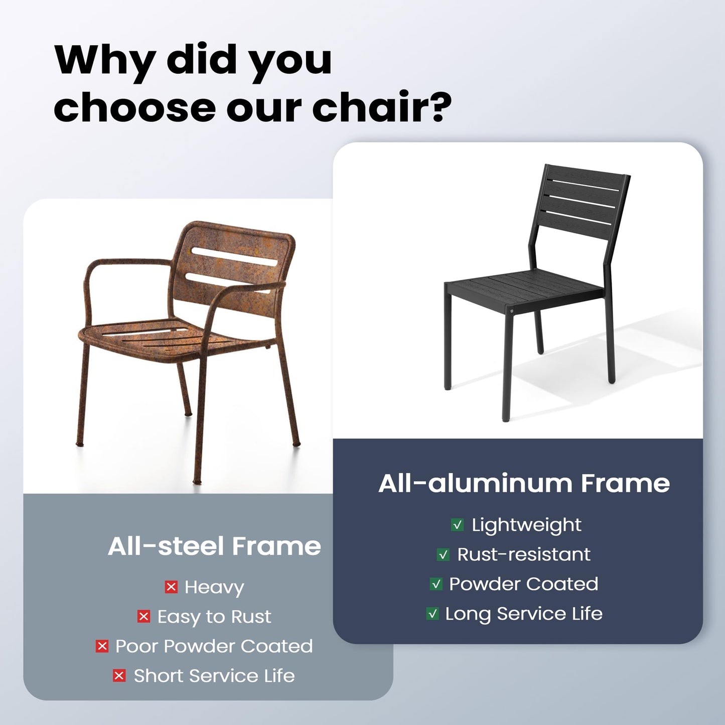 Pellebant Stackable Outdoor Dining Chairs Set of 4, Aluminum Patio Chairs with Armless, All-Weather for Garden, Lawn, Deck, Porch and Yard, Black