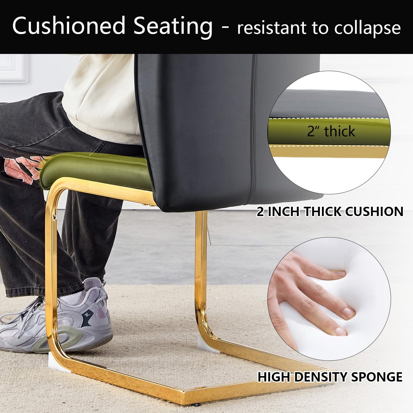 cinkehome Set of 4 Modern Dining Chairs, High Back PU Faux Leather Upholstered Armless Chair with Metal Legs for Kitchen Dining Room Living Room