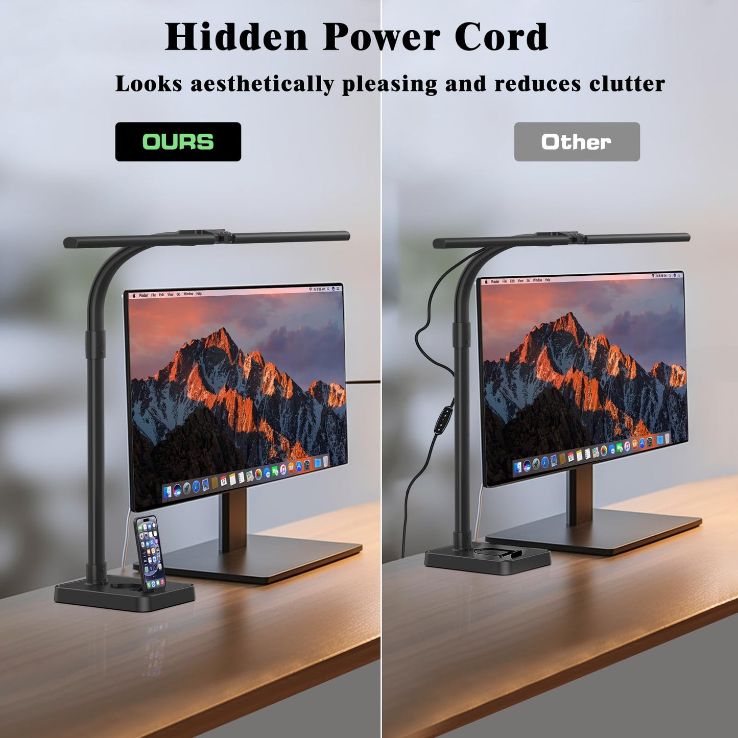 GAEFURY LED Desk Lamp for Home Office, 24W Bright Desk Lamp with Phone Holder Base - 25 Lighting Modes Eye-Caring Desk Light Adjustable Gooseneck Lamp for Workbench Drafting Reading Study