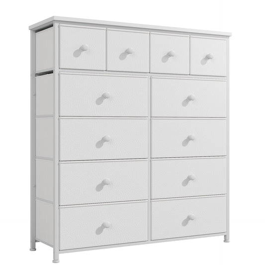 Dresser for Bedroom with 12 Drawers Tall Dressers for Bedroom Fabric Dressers & Chest of Drawers with Sturdy Metal Frame, Wood Top, for Girls, Closet, 40.6" W x 11.8" D x 44.5" H (White)
