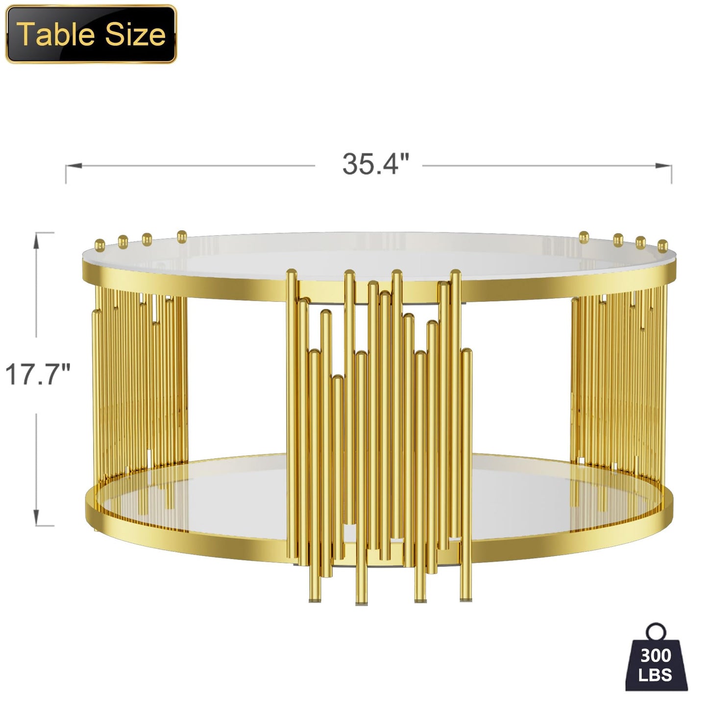 Glass Coffee Table Round Modern Living Room Table, Gold Stainless Steel Metal Leg Clear Tempered Glass, Sofa Center Tables Furniture for Home Office, Gold
