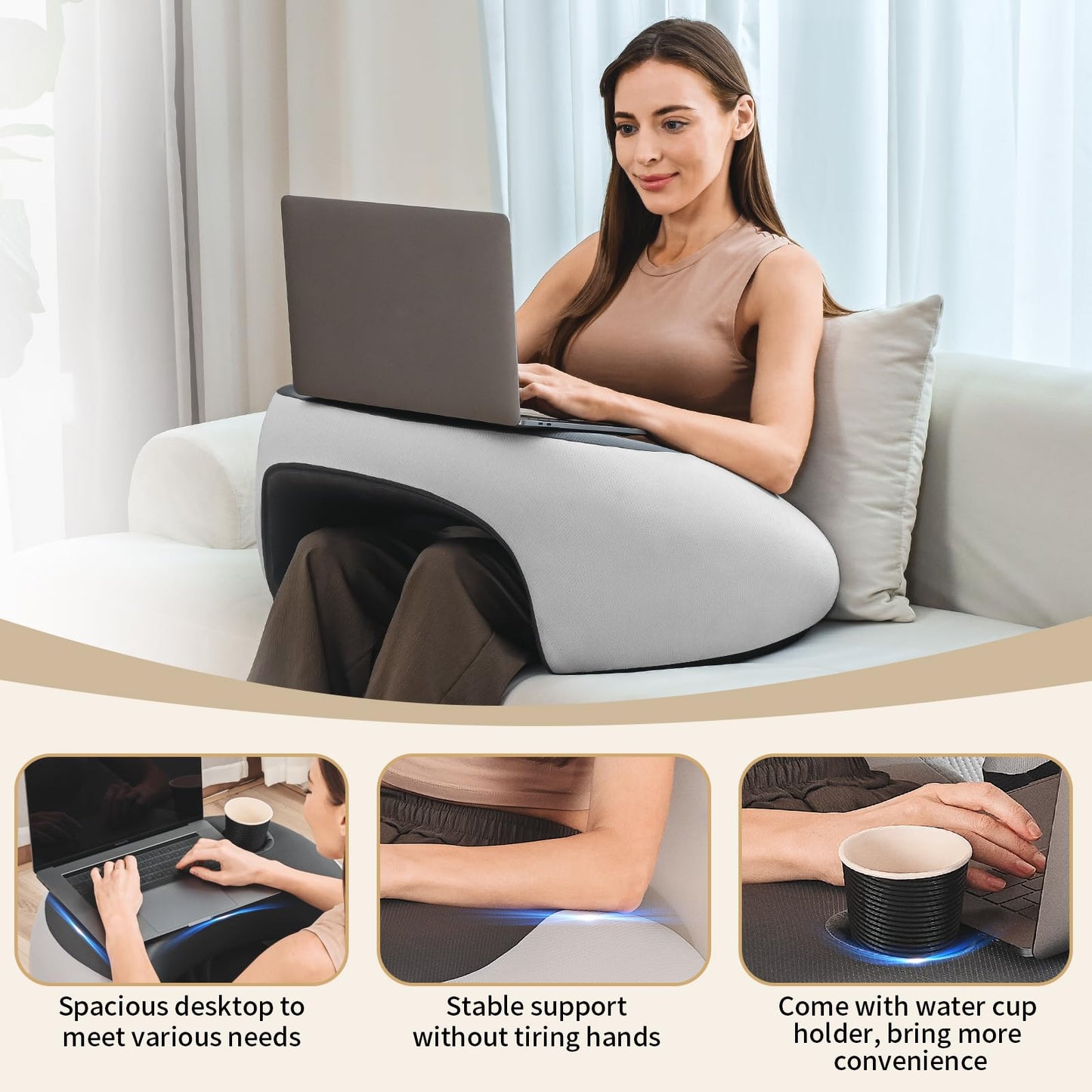 Olumoon Reading Pillow, Lap Desk Pillow for Adult, Memory Foam Gaming Pillow for Arm Support, Arm Rest for Working, Crocheting, Playing Game or Siting in Bed, Floor, Sofa (Grey)