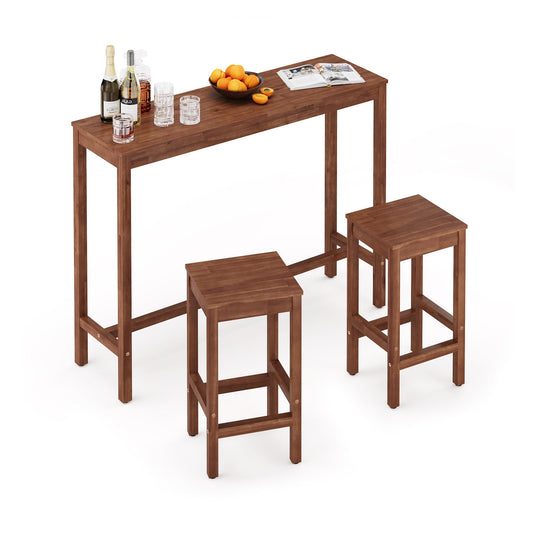 Cozyman Bar Table and Chairs Set, 53" Dining Table Set with 2 Stools, Kitchen Bar Height Table with Stools of 2, Space Saving for Living Room, Brown