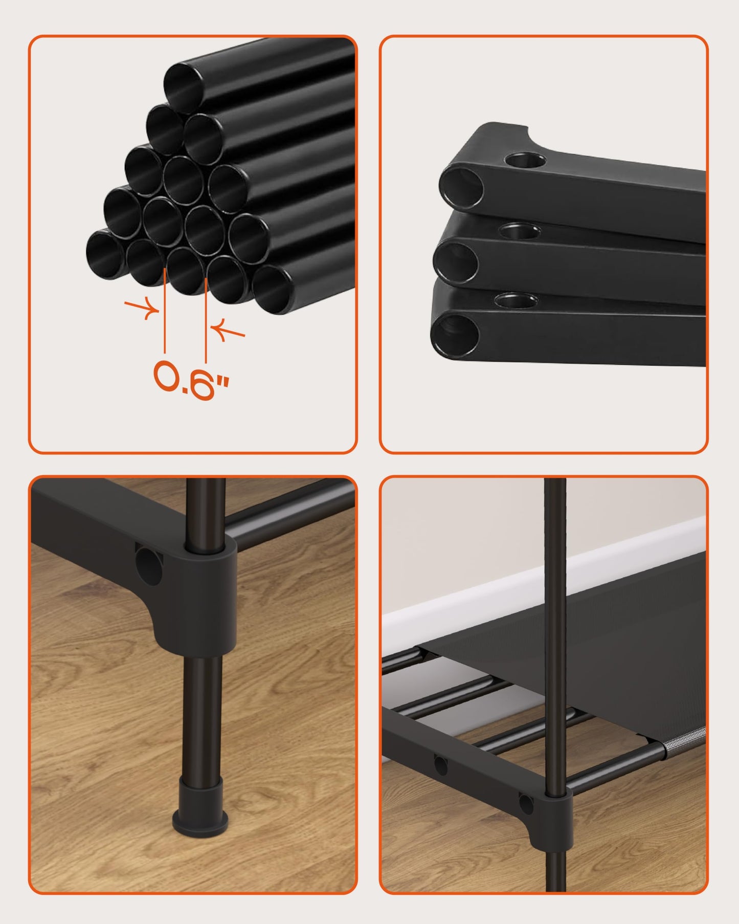 CASAMAYA Clothes Rack, Portable Closet, 54.3 Inch Large Capacity Wardrobe Closet, Clothes Storage Organizer with Shelves and 2 Hanging Rods, Easy to Assembly, Black PCT002B01