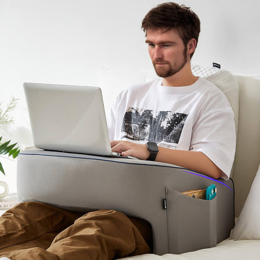 cooloo8 Soft Lap Desk Pillow for Adult, Extra Large Reading Pillow with Pocket, Arm Rest Pillow, Memory Foam Bed Rest Pillow can Reading, Working in Bed Floor Sofa (Grey)