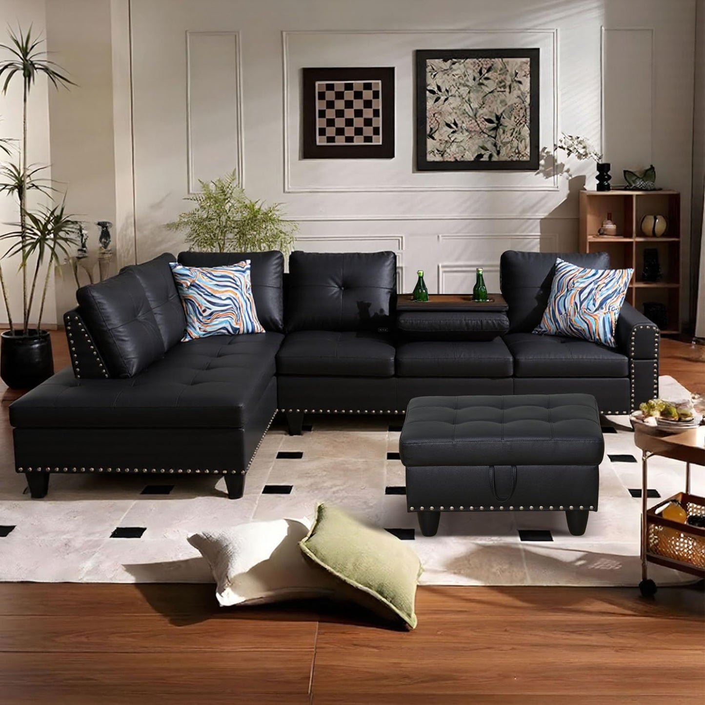 FONTOI L Shaped Sectional Couch with Cup Holders, 97" Sectional Sofa for Living Room Modular Couches with Otttoman for Bedroom, Apartments