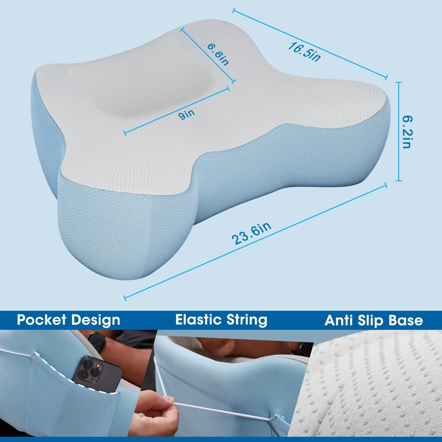 comehealthy Reading Pillow, Lap Desk, Laptop Lap Desk, Laptop Stand for Bed, Arm Rest Pillow, Memory Foam Gaming Pillow for Reading, Working, Gaming in Bed Couch Floor (Blue-Grey)