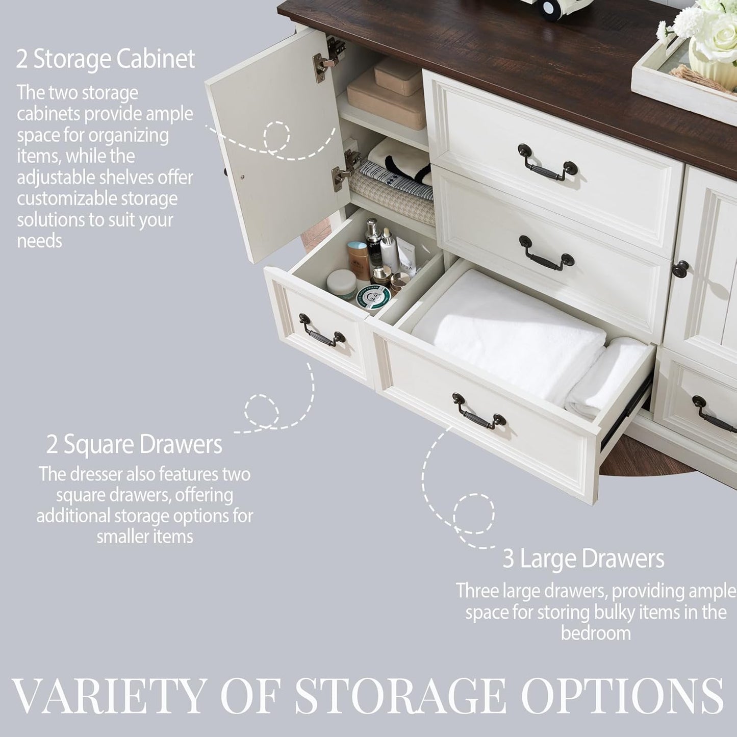 IFGET Farmhouse 5 Drawers Dresser for Bedroom, Wood Rustic Storage Organizer Closet Chest, Chest of Drawers w/Groove Barn Door&Shelf for Closet, Living Room, Dining Room, Hallway-White