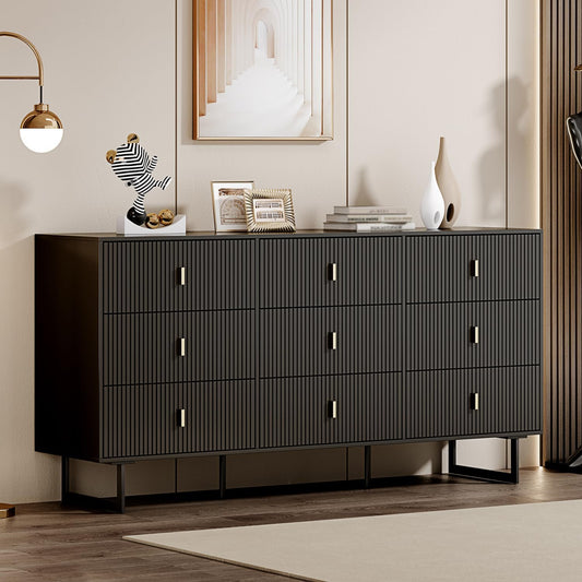 Chrangmay Modern Chest of Drawers with 9 Drawers,Deep Drawers,Clothes Organizer,Large Storage Cabinet for Living Room, Bedroom,Hallway,with Anti-Tipping Device,Matte Black