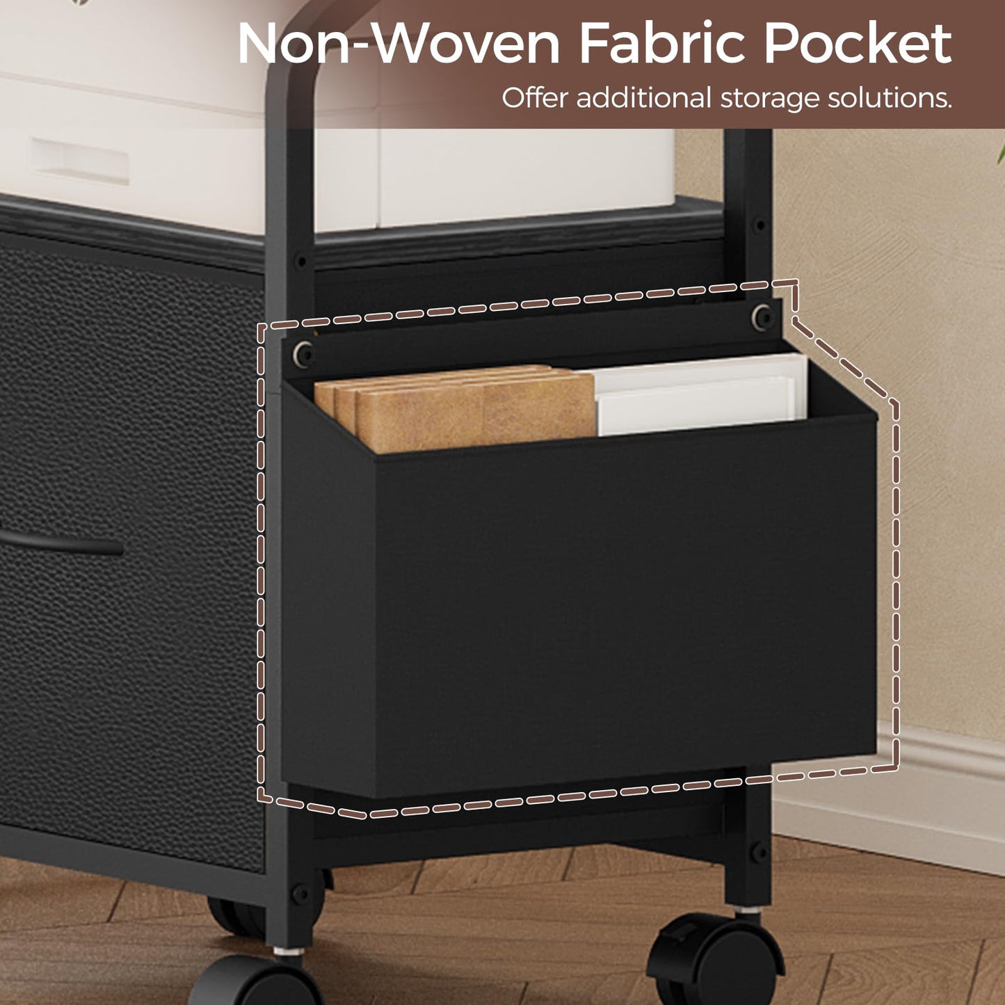 MAHANCRIS Small File Cabinet, Rolling Filing Cabinet for Under Desk with Divider, Single Non-Woven Fabric Drawer File Organizer for A4/Letter Size Documents, Under Desk Storage, Black FCBK3001