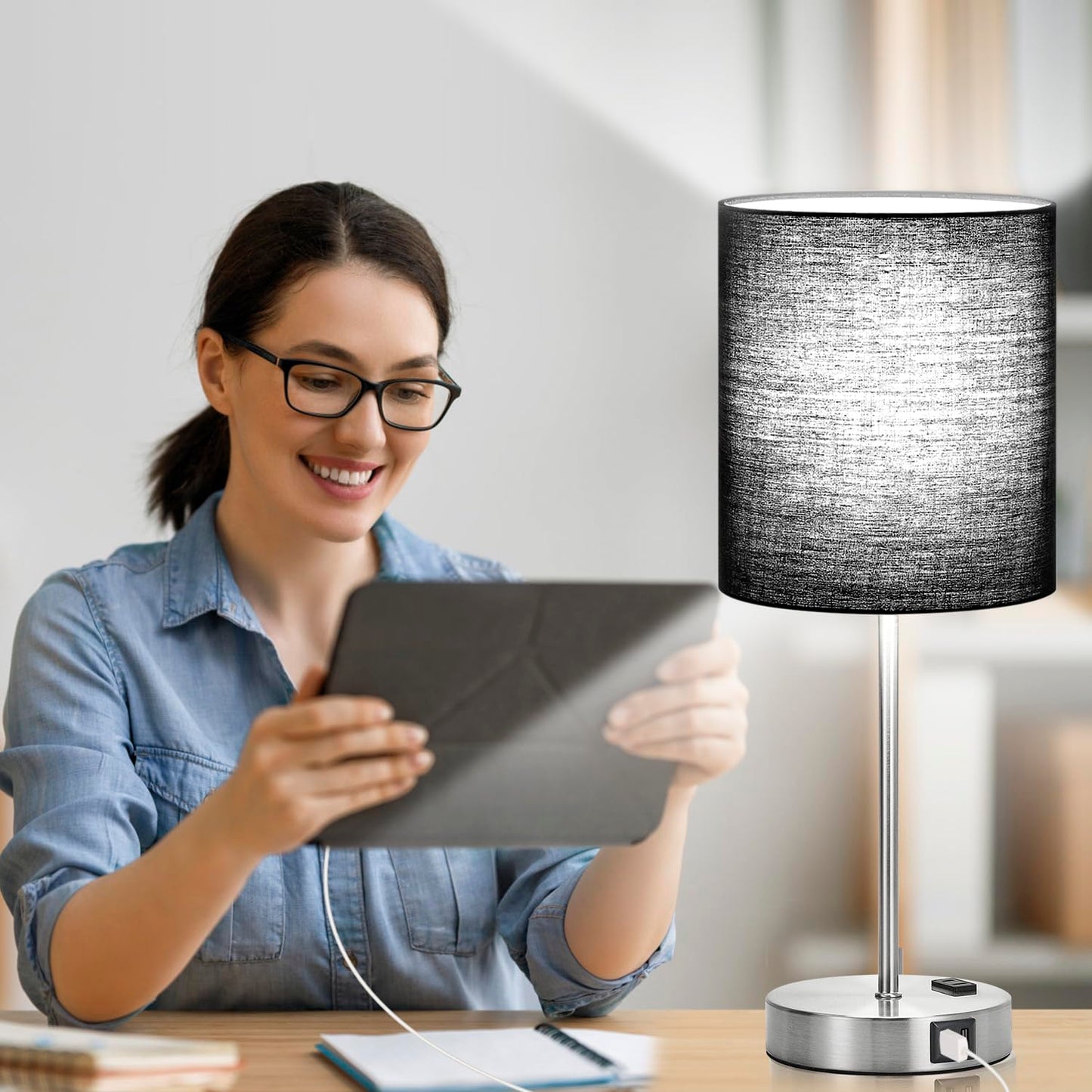 Lynnoland 𝟮𝟬𝟮𝟯 𝗡𝗘𝗪 Set of 2 Touch Control Table Lamps with 2 USB & AC Outlet, 3-Way Dimmable Bedside Nightstand Lamps for Bedroom Living Room Nursery, 800 Lumens 5000K Daylight Bulbs Included