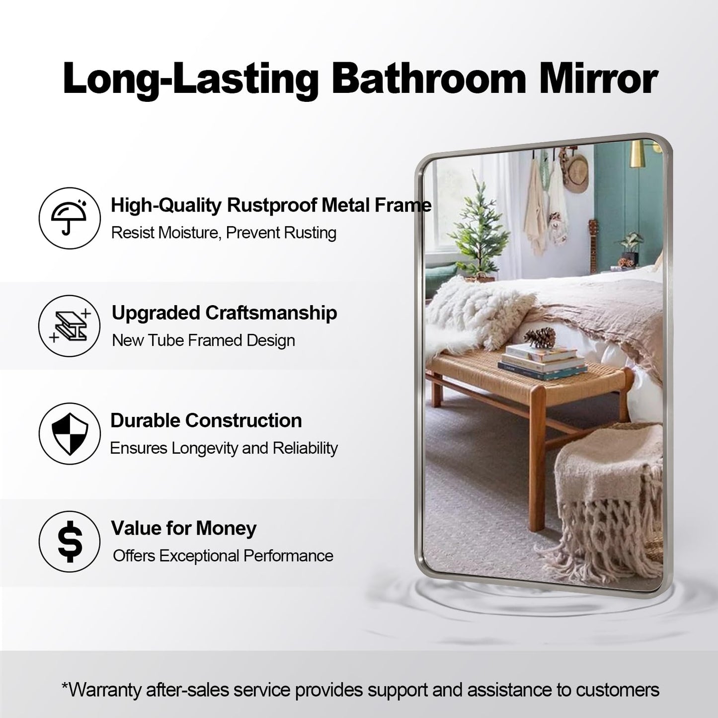 ANDY STAR 48”X30” Brushed Nickel Mirrors for Bathroom, Modern Rounded Rectangle Bathroom Vanity Mirror, SUS304-Anti-Rust Metal Frame Mirror, Wall Mounted Horizontal/Vertical 1’’ Deep