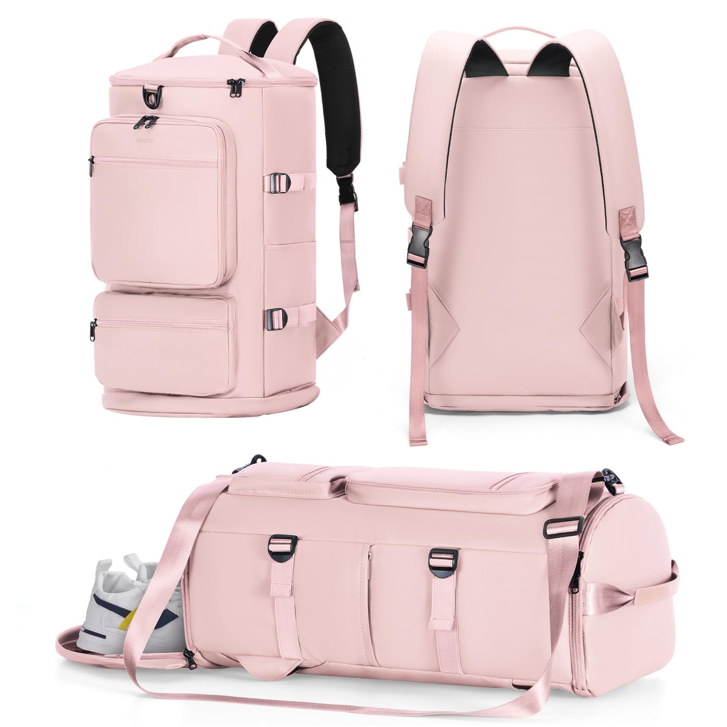 MIYCOO Gym Bag for Women Men - 3 in 1 Duffle Bag and Gym Backpack with Shoes Compartment and Wet Pocket - Sports Bag Carry On Weekender Overnight Backpack for Travel, Pink