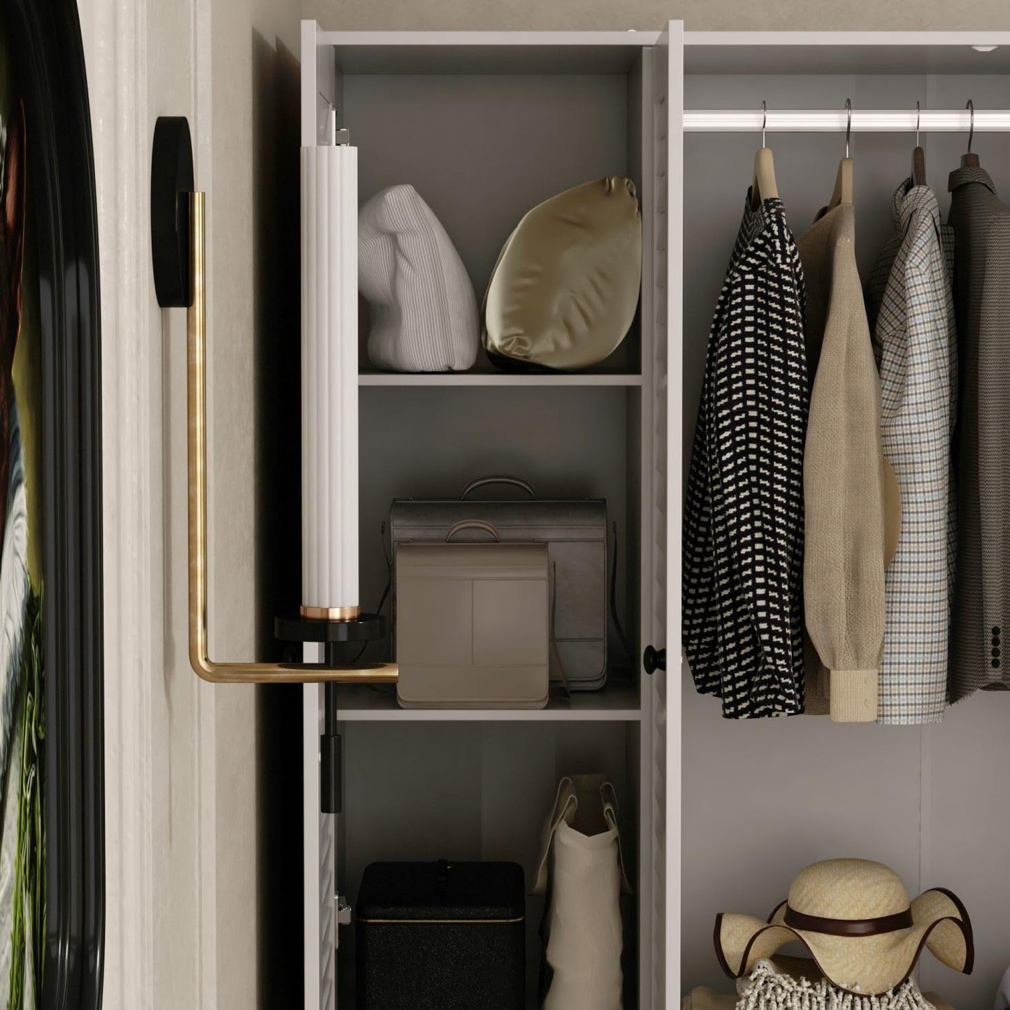 MOUMON 4 Shutter Door Wardrobe with Shelves and Drawers, Armoire Wardrobe Closet with 2 Hanging Rods, for Bedroom White 59”W x 19”D x 70.9”H