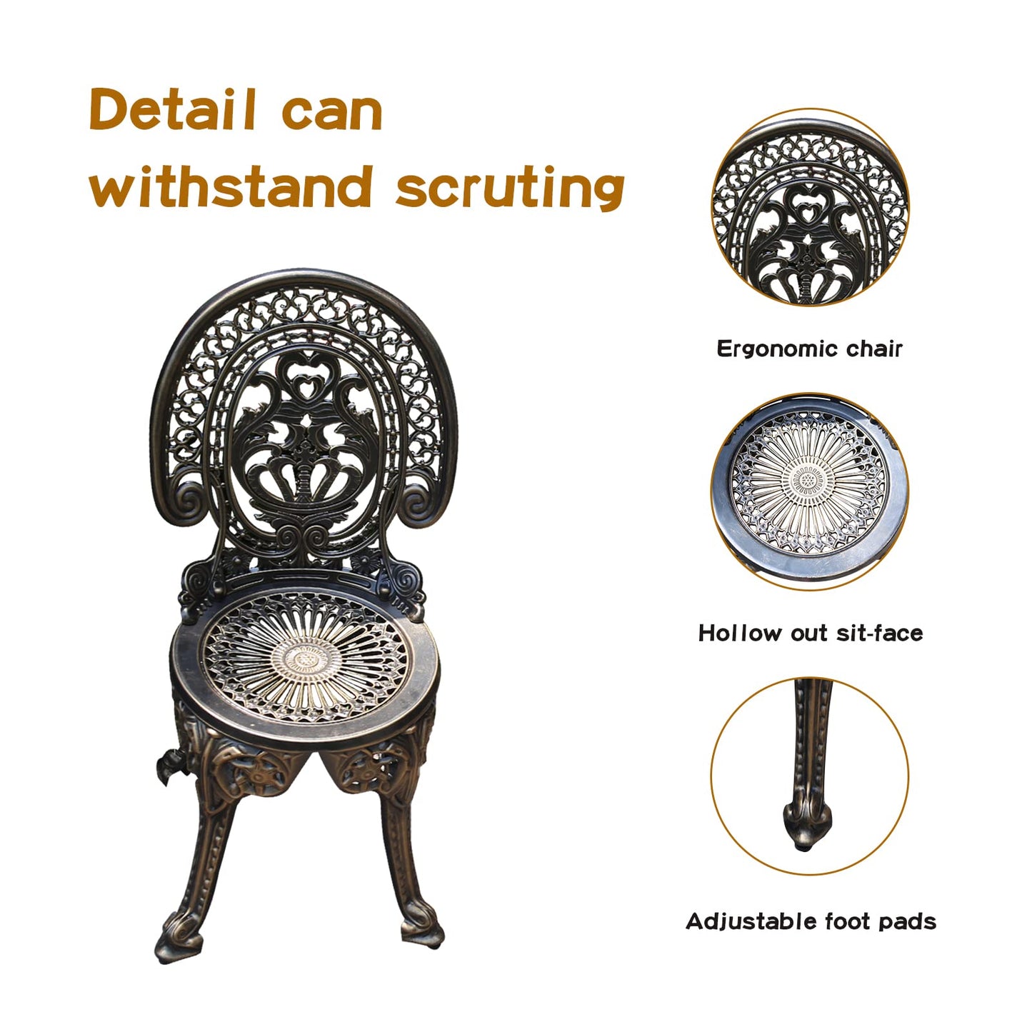 JARDIN DE CENTENNIAL Patio Bistro Set.Rust-Resistant Cast Aluminum Bistro Table Set with Umbrella Hole for Backyard (Crown Copper)