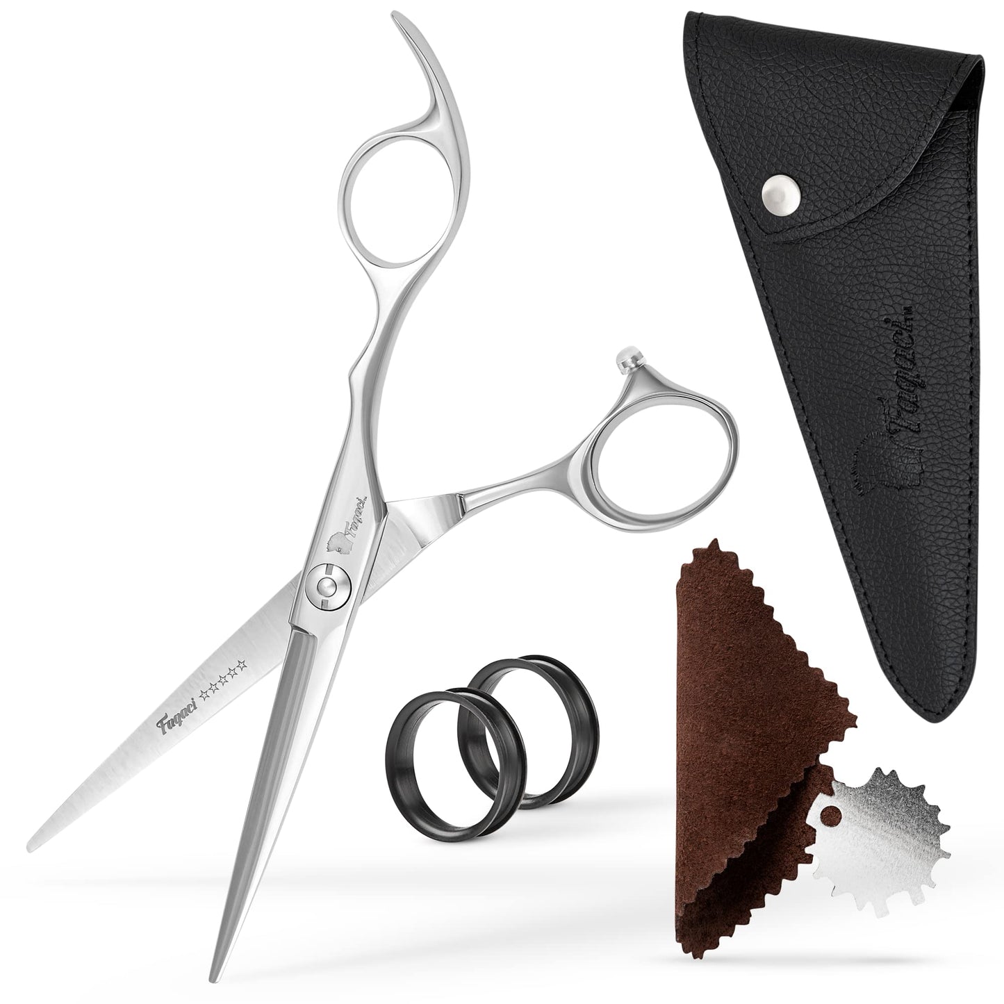 Professional Hair Scissors 7 Inch with Extremely Sharp Blades, 440C Steel Hair Cutting Scissors, Durable, Smooth Motion & Fine Cut, Barber Scissors with Elegant Sheath, Cleaning Leather & Key