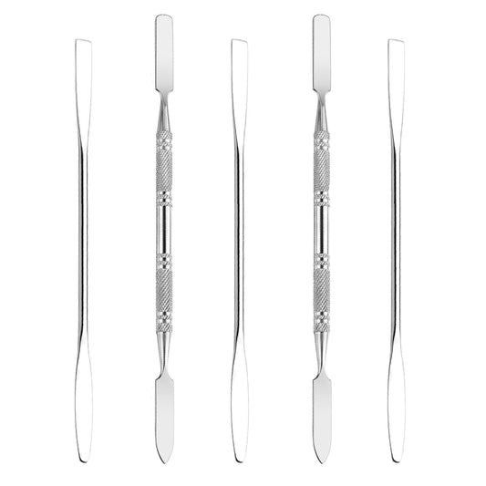 5Pcs Makeup Spatula tool metal Set Professional Beauty Stainless Steel Cosmetics Mixer Long Metal Spatula Depotting Mixing Tool (#1+#2)