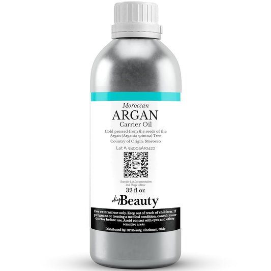 Bulk Argan Oil - 32 Fl Oz Large Size Bottle - Natural, Cold Pressed, 100 Percent Pure Argan Oil for Homemade Hair, Face and Skin Products - Light Aceite de Argan Carrier Oil