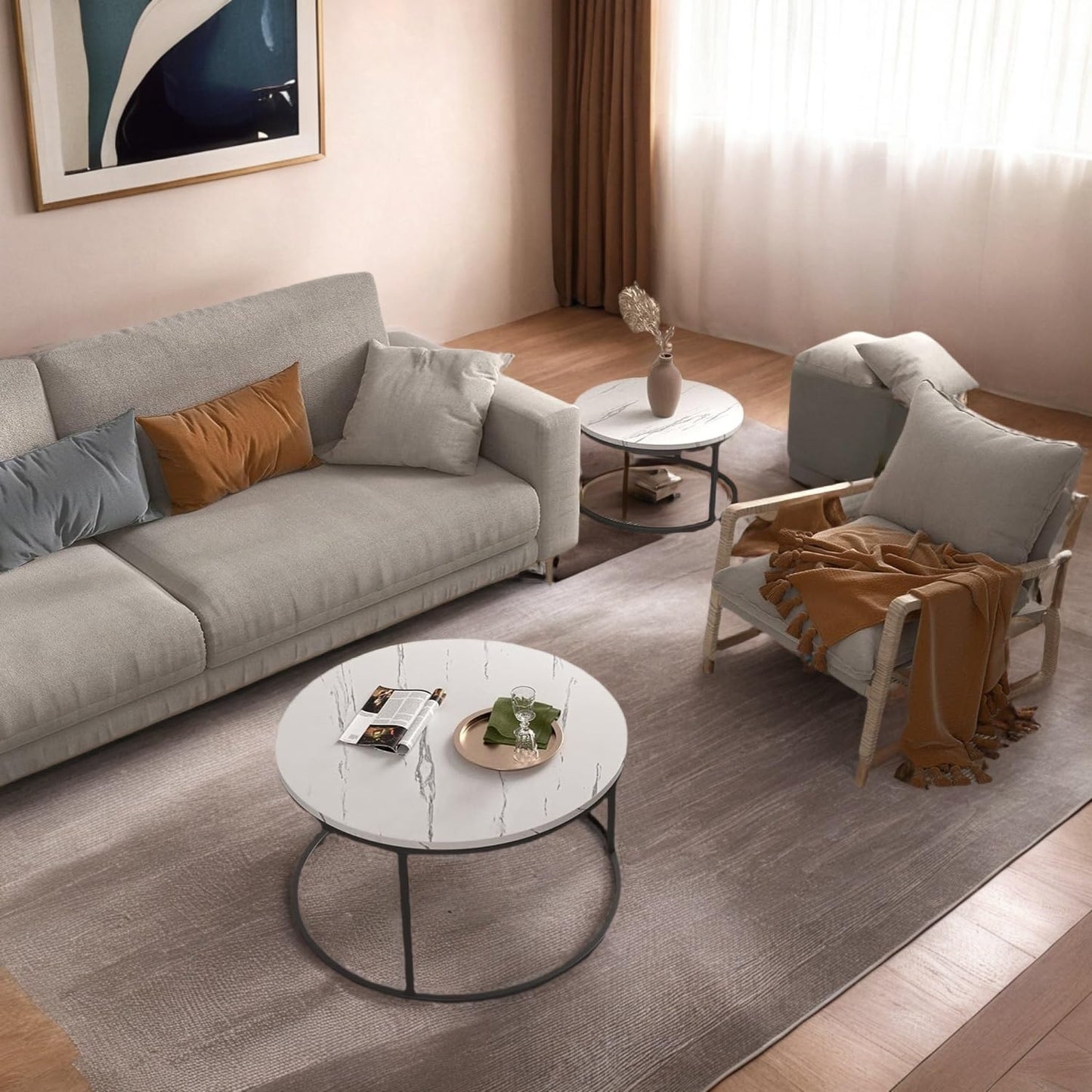 Round Coffee Table, Circle Nesting Coffee Tables for Living Room, Small Dining Center Space Saving Living Room Small Tables, Modern Center Table Dining,Modern Home Furniture White